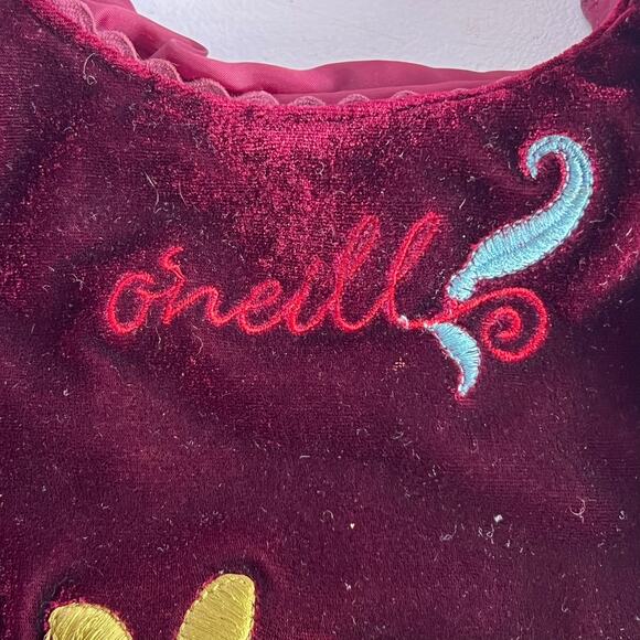 Vintage Oneill Shoulder Purse Maroon Velvet Multicolor Embroidered Flowers - Picture 3 of 12